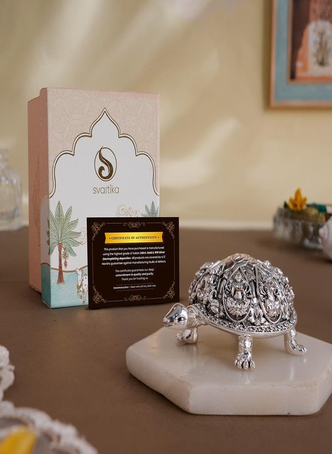 Svastika Silver-Plated Ashtalakshmi Kurma Tortoise | 3.5 Inch Vastu Idol with 8 Lakshmi Avatars for Wealth & Prosperity | Spiritual Home Decor - Image 1